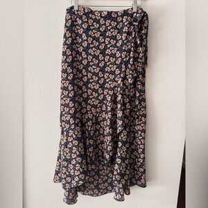 Max Studio Navy Wrap Skirt with Pink Floral Print and Tie Size L